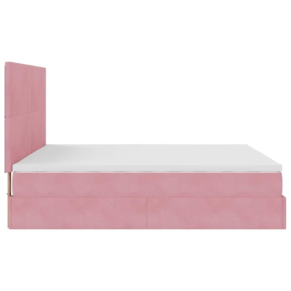 Cama otomana rosa de terciopelo 180 x 200 cm, con colchón de muelles ensacados LED y gran espacio de almacenamiento para jóvenes y habitaciones de invitados