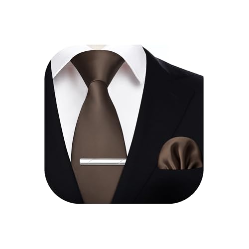 HISDERN Cravate Marron Homme Formelle Élégante Classique Ensemble de Cravates et Mouchoir et Pince pour Mariage Affaires Fête