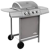 vidaXL Barbecue à gaz avec 4 brûleurs, élégant et fonctionnel, robuste, roulettes stables pour jardin, cuisine en plein air, barbecue au gaz naturel, argenté