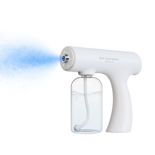 ULV Electrostatic Nano Mist Sprayer with Blue Light 350ml Cordless Handheld for Home Car Office Salon Multi-Surface Cleaning (N9S White)