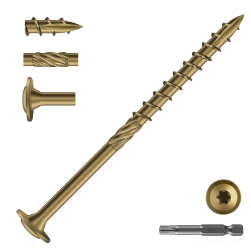 Image of #14 x 4 Inch Lag Screws (30Pcs) 1lb. Structural Wood Screw, Bronze, Carbon Steel, Washer Head, Rust Resistant epoxy Coated, T30 Star Bit