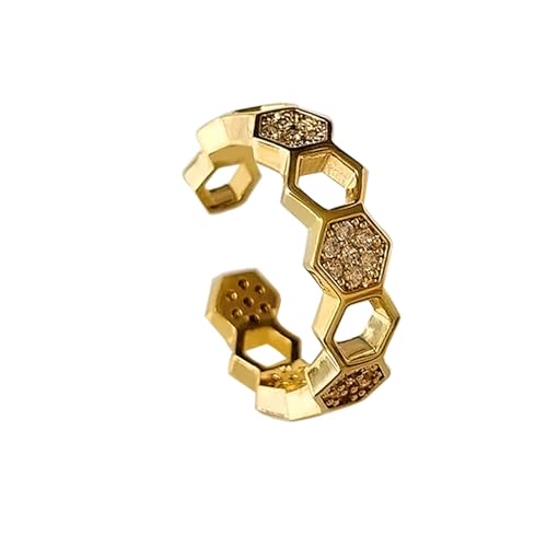 GleaMora Hexágono Ajustable de Estilo Dorado Chapado en Oro de 18 Quilates con Anillo de circonita Regalo para Mujer Dedo índice Personalizado Aniversario