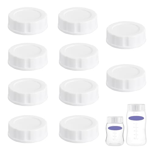 Pack of 10 Travel and Storage Lids Compatible with Lansinoh/Mam/Pigeon Baby Bottles, Replacement Airtight Caps