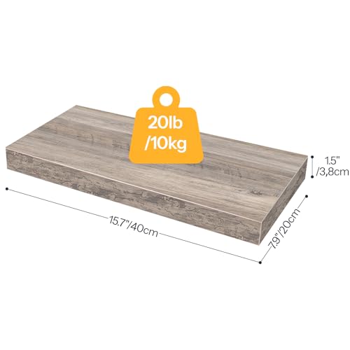 Image of HOOBRO Floating Shelves for Wall, Wall Mounted Shelf Set of 2, 15.7 inch Hanging Shelf with Invisible Brackets, for Wall Decor Storage in Bathroom Bedroom Kitchen Living Room Office, Greige BG40BJ01