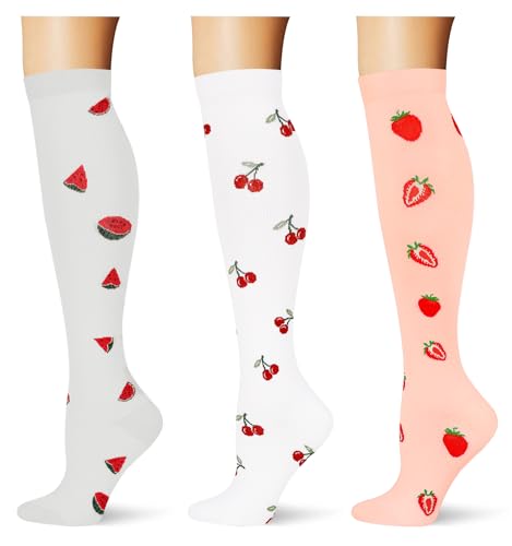 Image of (3 pairs) Compression Socks 20-30 mmHg Long Knee High Socks for Women Men Support Athletic Travel Daily Wear