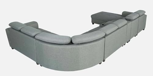 Image of Torque Arnold Fabric 8 Seater Sofa with Lounger and Cup Holder Light Grey | Corner Sofa Couch with Moveable Headrest | U Shape Sectional Sofa Set Living Room Office Home
