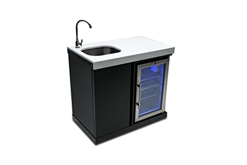 Mont Alpi Masf-Bss Black Stainless Steel Beverage Center Fridge Cabinet 2.7 Cubic Feet Wine Cooler Outdoor Rated Lockable Temperature Adjustable Refrigerator + Blue Led Lighting W/Granite Countertop #TOP1