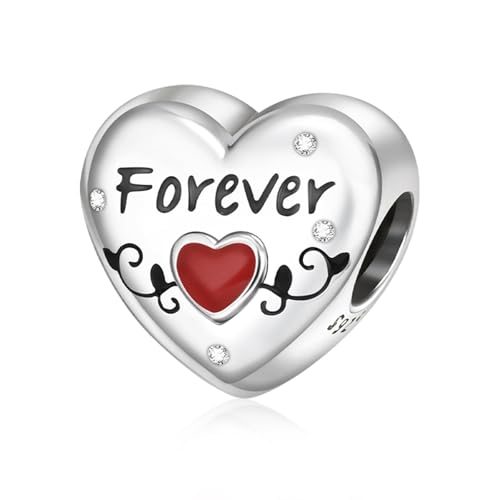 Image of LaMenars Forever Love Heart Bead Charm, 925 Sterling SIlver, Women Charm Bracelets Necklace Jewelry DIY Making Accessories