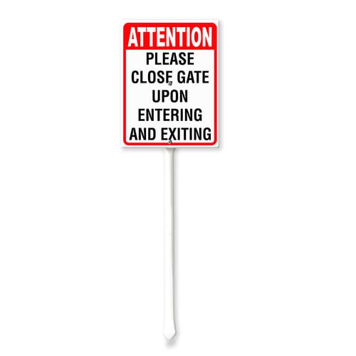 Vdenvileye Attention Please Close Gate Upon Entering and Exiting Yard Sign with Stake 20x30cm Rustproof Aluminum Lawn Decorations Sign for Outdoor Road Street Garden Decor
