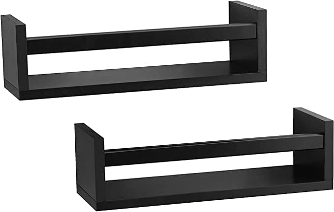 Image of WooDinto Wall Shelves for Living Room, Bedroom|Wall Mounted ShelfWall Hanging Storage Unit|Wall Organiser Shelf (Floating Set of 3-White-24 Inch) (Black, Floating Set of 2 - Black- 18 Inch)