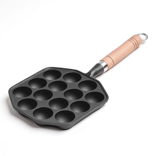 BONKZEBU 14 Holes Takoyaki Pan Nonstick Cast Iron Takoyaki Pan with Handle Baking Mold Tray for Pancake, Equipped with Removable Handle for Home Kitchen Cooking Takoyaki Makers