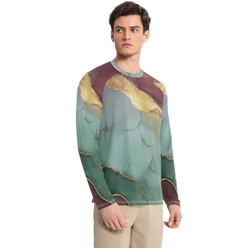 Marble Burgundy Sage Green UPF 50+ Sun Shirts for Men Elastic Round Neck Sun Protection Long Sleeve Outdoors3