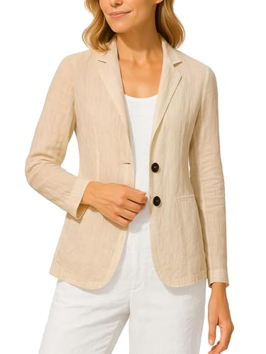 Mina Self Long Sleeve Linen Blazer Women 2025 Summer Lightweight Breathable Lapel Beach Vacation Jacket With Pockets