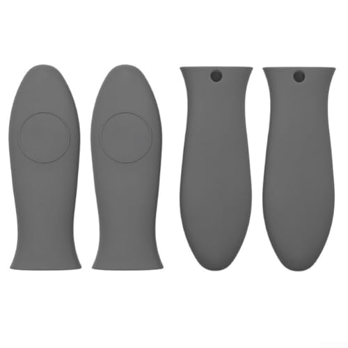 Fundas de silicona resistentes al calor, 4 piezas para sartenes, sartén, se adapta a asas de utensilios de cocina de metal fácilmente extraíbles (gris)