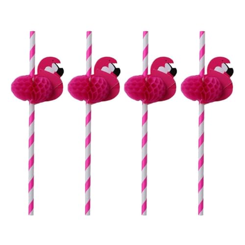 Pitillos de papel con flamenco y rayas rosas 30 pcs miniatura 1