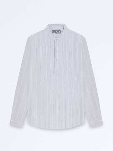 Image of StitchX Men's Seersucker Band Collar Pure Cotton Striped Kurta Shirt-S-2XL