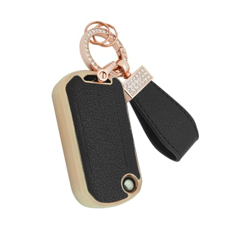 Image of keyzone Litchi Leather TPU Key Cover & Keychain for Thar, Thar Roxx, Bolero, Scorpio, XUV700, XUV400, XUV3x0, XUV300, TUV300, Marazzo Flip Key (Black)