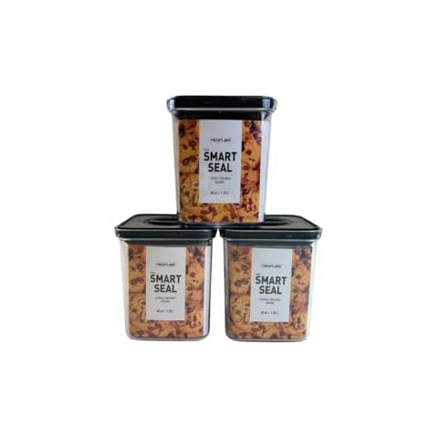Neoflam Airtight Smart Seal Food Storage Container (Set of 3) | Crystal Clear Body, Matte Black Lid | Modular, Stackable, Nestable Design | Easy to Clean, BPA Free (Square, 1.4L) Cover