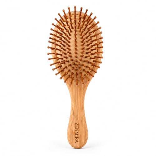 Image of ZENMIRA Round Bamboo Paddle Hair Brush with Natural Boar & Nylon Bristles - Eco-Friendly Wooden Detangling Hairbrush for Women & Men - Anti-Static Scalp Massage Brush for All Hair Types