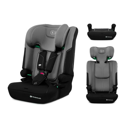 Kinderkraft I-COMFY, Seggiolino auto, Per bambini, Regolabile (76-150 cm), Schienale regolabile, Cintura di sicurezza a 5 punti, EASY GROW SYSTEM, Facile installazione, Grigio scuro