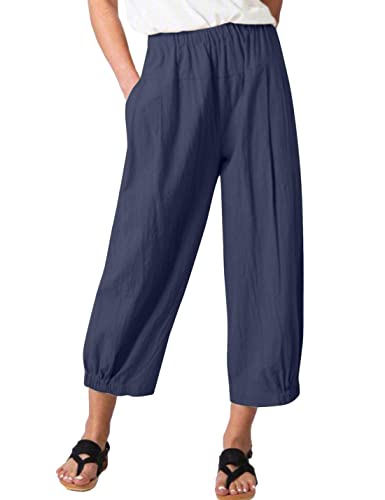 Image of Bozanly Summer Capri Pants for Women Casual Elastic Waist Cotton Linen Comfy Yoga Crop Pants Trousers 2026