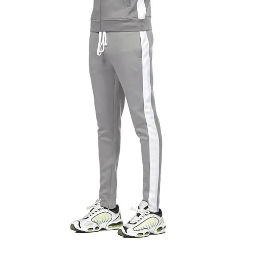 Rebel Minds Men Track Pants - Stylish Men's Sweatpants, Joggers for Men, Athletic and Casual Wear, with Pockets Grey White