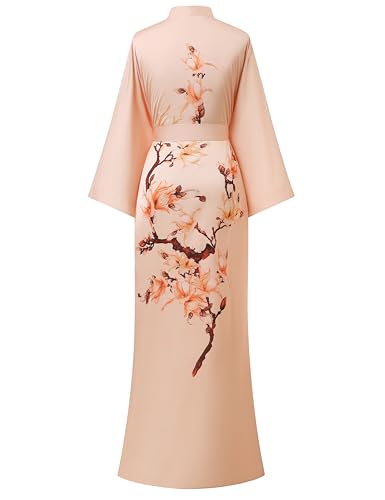 Image of BABEYOND Kimono Robe Cover up with Box Long Floral Satin Sleepwear Silky Bathrobe Bachelorette Robe