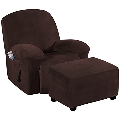 H.versailtex Recliner Chair Cover Velvet Plush 1-Piece Bundles Velvet Plush Ottoman Slipcovers(X-Large, Brown) #TOP18