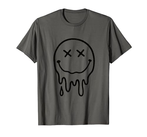 X Eyes Melted Dripping Happy Face Groovy Melting Smile Face T-Shirt