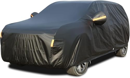Image of Tecoom All Weather Car Cover Waterproof Windproof Hail Protector with Fleece Lining & Zipper Door, UV Sun Protection, Fit for Sedan (170 inch-190 inch), Black