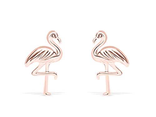 ONDAISY 14k Rose Gold Plated Animal Anime Fashion Jewelry Dainty Delicate Simple Super Cute Flamingo Bird Themed Ears Studs Post Earrings For Women Teen Girls Men Kids