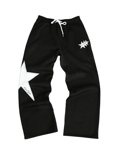 Men's Baggy Sweatpants Y2k Star Graphic Print Stacked Wide Leg Jogger Pants