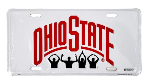 Hangtime Officially Licensed Ohio State Buckeyes White O-H-I-O Aluminum License Plate