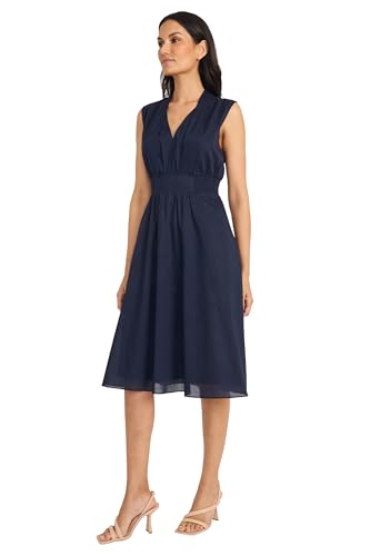 Maggy London Women's Semi Sheer Overlay Empire Waist Midi-Pleated V Neck Sleeveless-Wedding Guest Dress2