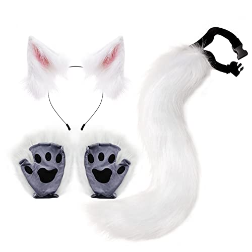Orejas de peluche de cosplay con pinza para el cabello y cola rosa 2