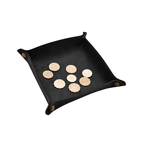 aolaso Plateau en cuir de vache véritable, plateau de monnaie en cuir, plateau de bijoux pour clés, téléphone, montres, bonbons (Noir) Cover