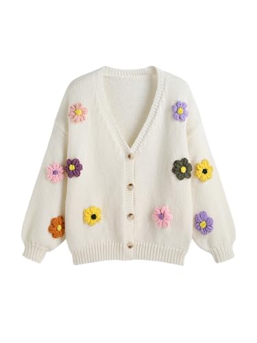 Image of CIDER Women's Floral Cropped Cardigan Cute Flower V Neck Button Down Trendy Sweater