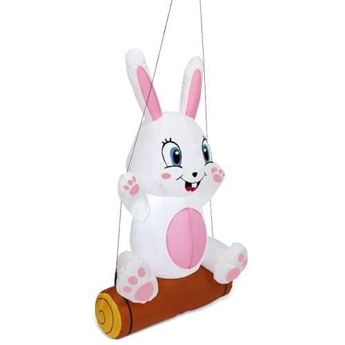 Lapin De Pâques Gonflable - 120cm - Décoration D'extérieur - Décorations De Cour Gonflables De Pâques - Lapin De Pâques Gonflable avec Lumières LED...