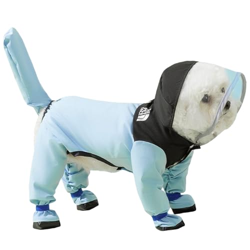 Waterproof Dog Raincoat with Clear Hood & Leash Hole Adjustable Dog Rain Jacket with Full-Leg Coverage for Dry Paws – Lightweight & Breathable for Small/Medium Dogs (Blue, X-Small)