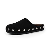 QIY Women's Mules & Clogs Slip on Studded Clogs Comfortable Footbed Faux Suede Mule Black Potato Shoes for Women Size 9