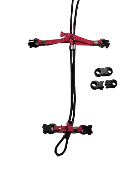 Pectorina Lorros de cuerda elástica negra de 3 mm con cinta de 8 mm y doble fijación de 1 M 5