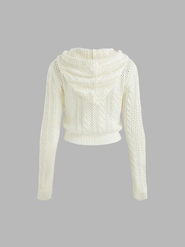 Image of CIDER Women's Zip Up Hoodie Crop Top Hollow Out Knitted Long Sleeve Cardigan Jacket Sweatshirt
