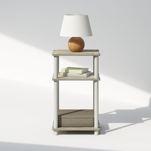 Image of Furinno Just 3-Tier Turn-N-Tube Open Storage Nightstand, 1-Pack, Plastic Poles, Sonoma Oak /White