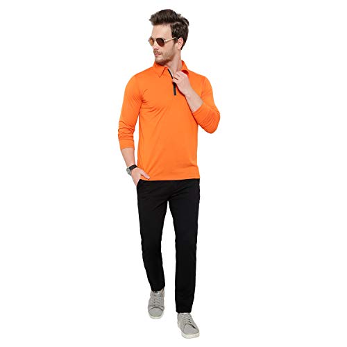 Image of Men's Cotton Blend Full Sleeve Zip Neck Polo T-Shirt (Pack of 1)