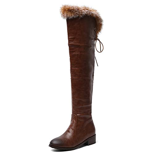 Liuyuetao Damenmode Pelz Overknee Stiefel Vintage Solide Winter Schnee Overknee Oberschenkelhohe Stiefel (Brown,35) Cover