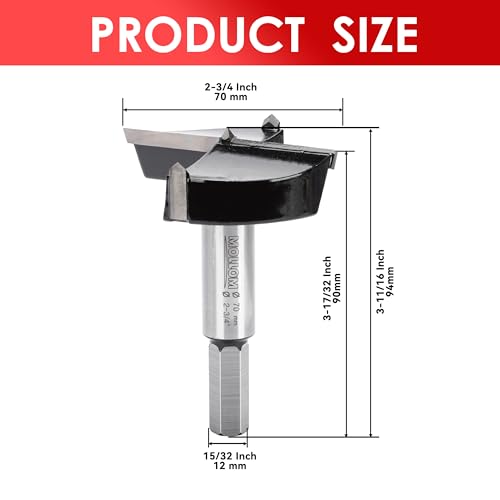 MOLLOM 2-3/4" (70mm) Forstner Drill Bit for Precise Woodworking with Durable YG8 Carbide Thickness of 2.0mm,This Hinge Cutter Tool is Ideal for Hard Wood Plastic - Image 2