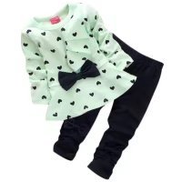 XILALU New Baby Sets Heart-Shaped Print Bow Cute 2PCS Kids Set T Shirt + Pants (0~3M, Green) …