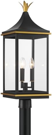 Crystorama Simpson 3 Light Matte Black + Textured Gold Outdoor Post