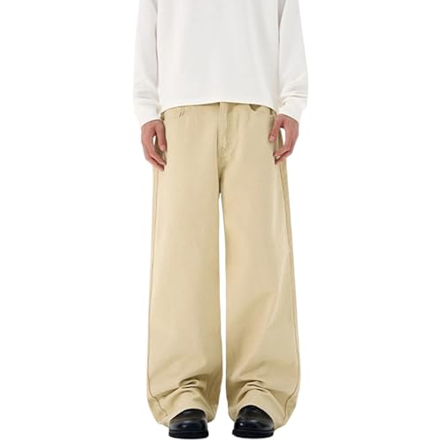 Gerade geschnittene Jeans für Herren, lässig, lockere Passform, Vintage Denim, Streetwear, Schlichte Modejeans, Khaki, XL