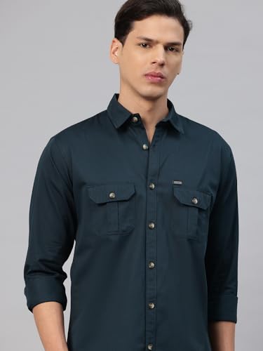 Image of Majestic Man Men's Washed Cotton Twill Casual Shirt -| with Dual Flap Pockets - Slim Fit | Full Sleeve | Casual Wear | Trendy & Comfortable